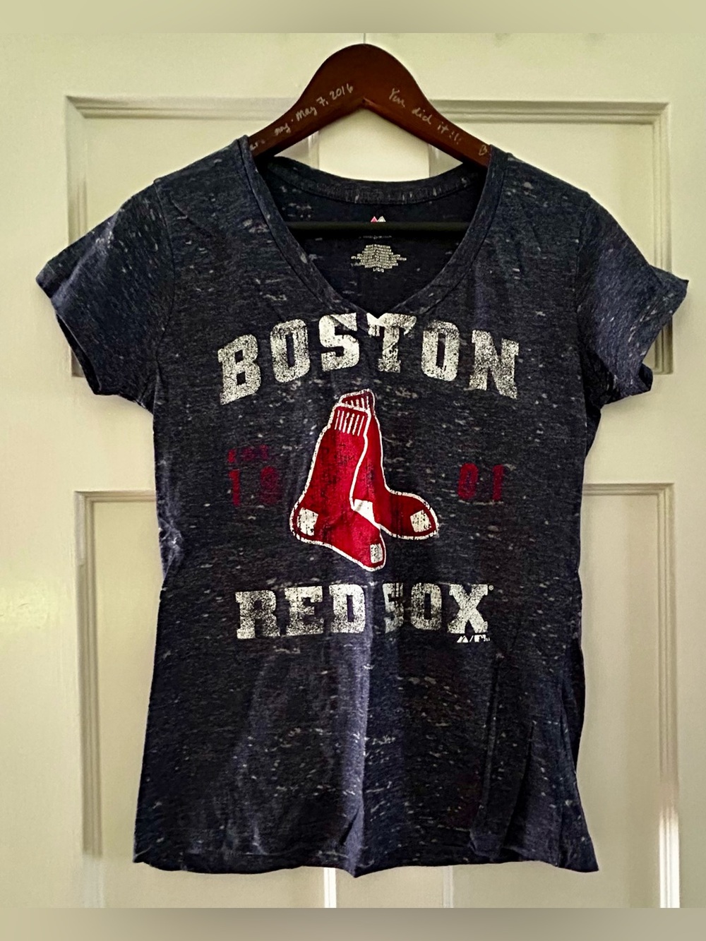 Majestic Boston Red Sox Navy Heather Tee with White Distressed Print